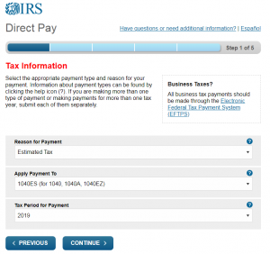 Settings for IRS Direct Pay